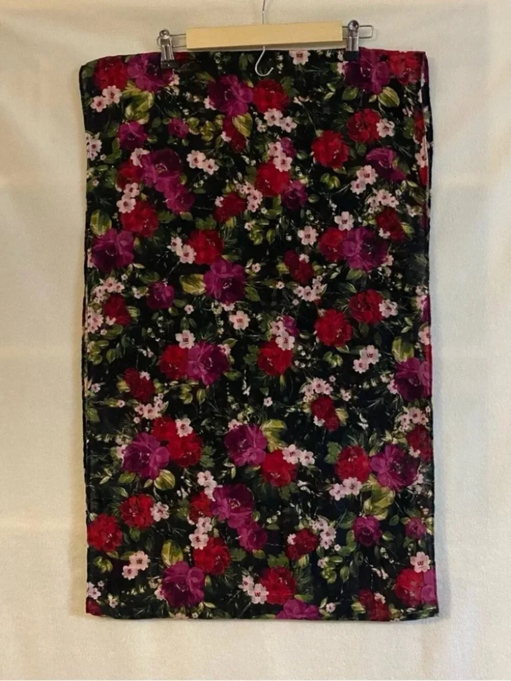 J. Jill black red purple floral print woven infinity scarf